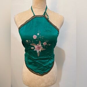 Silk embroidered Chinese handkerchief Y2K top